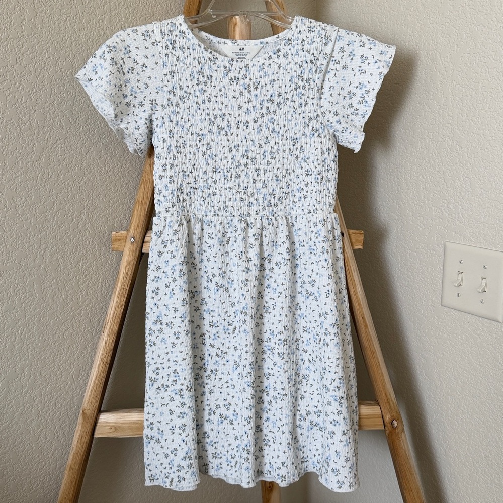 Girls' White Floral Lace Short-Sleeve Dress